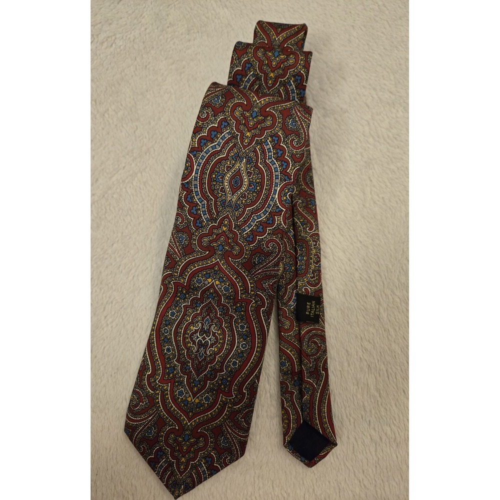 Vintage Mallory & Church London Italian 100% Silk Tie Red Blue Paisley Pattern